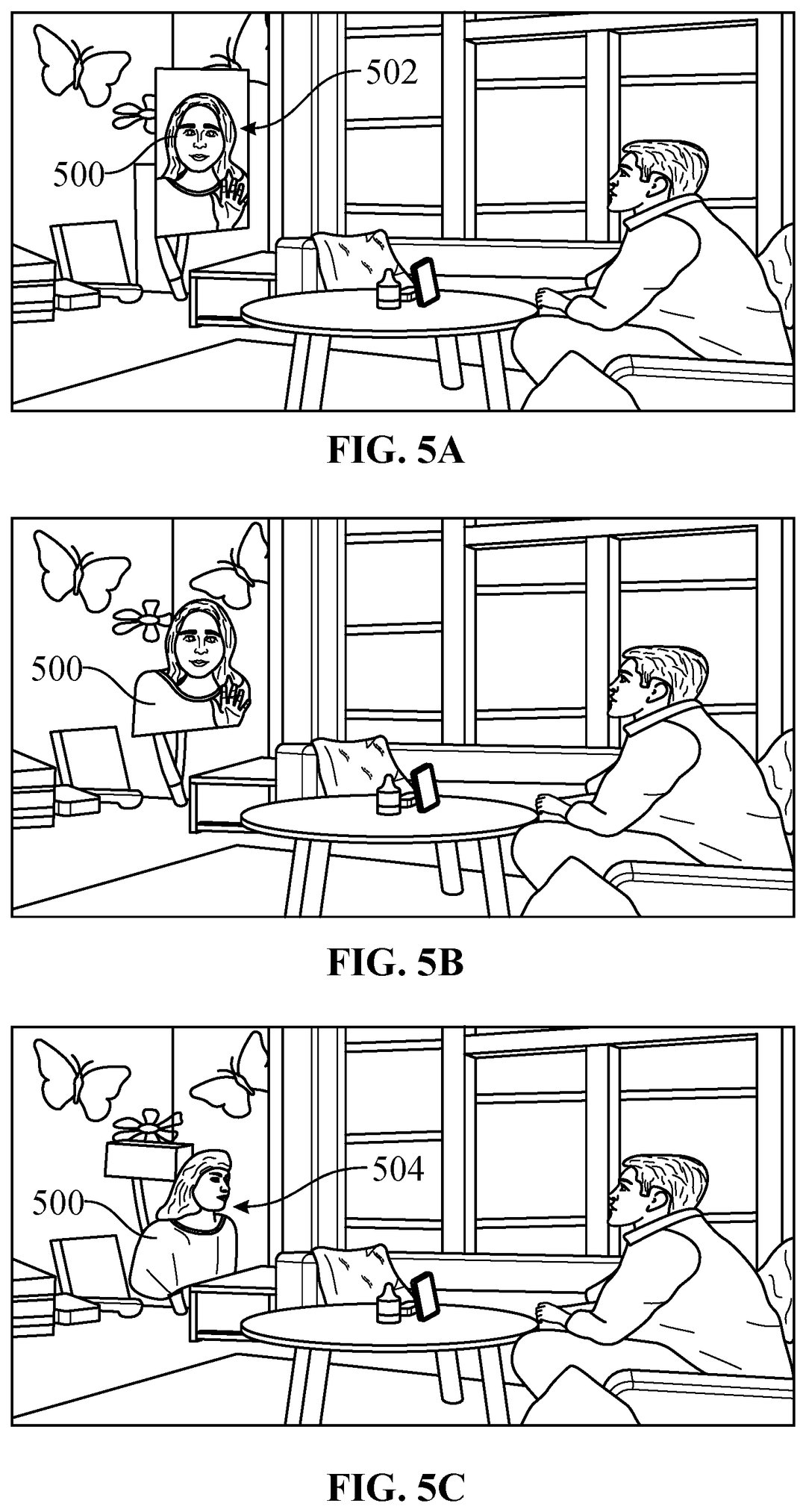 Flexible user representation in a volumetric call based on device capabilities: flat 2D screen, cutout 2D screen, volumetric projection.